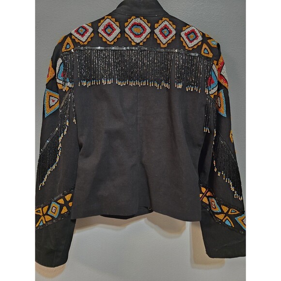 Stone River Western Wear Medium Beaded Fringe Black Snap Front Jacket - Picture 4 of 12
